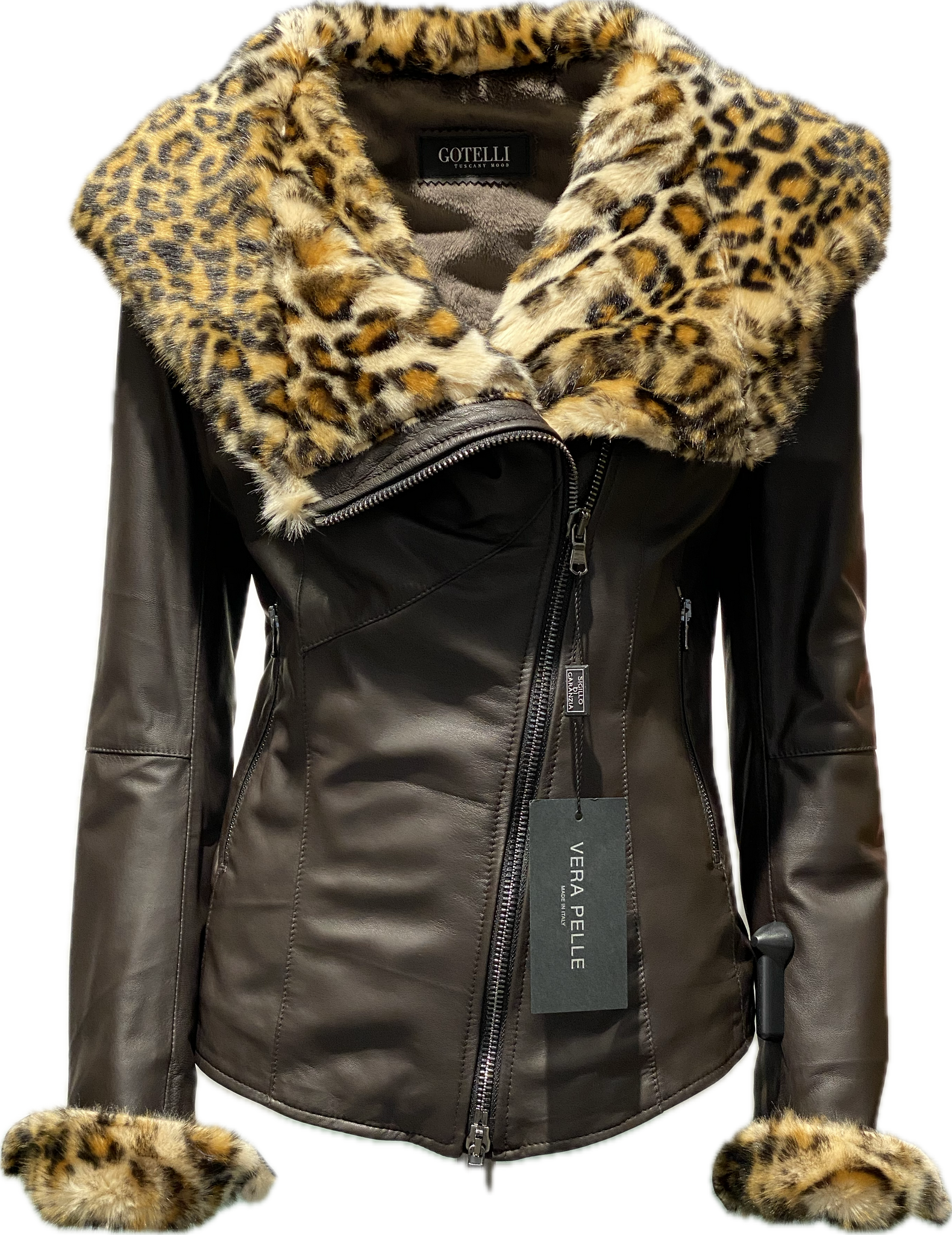 Giacca pelle con interno in ecopelliccia 2 colori Gotelli